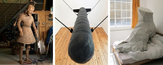 Left to right: Folkert de Jong, The Holy Land, 2014. Courtesy and Copyright Studio Folkert de Jong and James Cohan Gallery New York. Photo Aatjan Renders. Alexandra Bircken, Fellow, 2014. Courtesy the artist, BQ, Berlin and Herald St, London. Photo: Roman Maerz, Berlin. Work by Toby Ziegler. Courtesy of the artist and Simon Lee Gallery. Photo: Peter Mallet