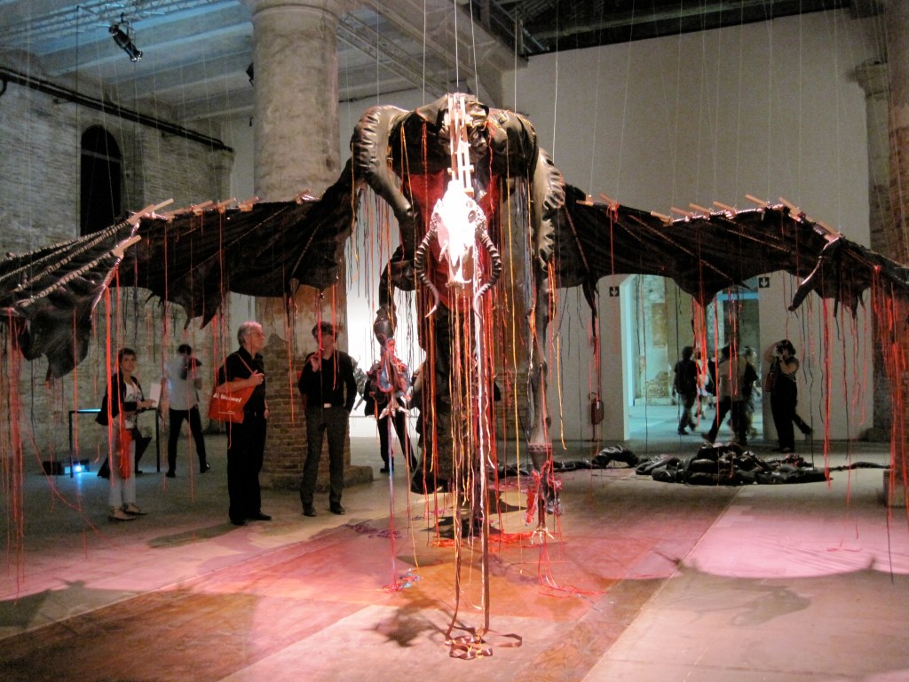 Nicholas Hlobo, Iimpundulu Zonke Ziyandilandela, 2011. Sculpture, rubber, ribbon, mixed media.